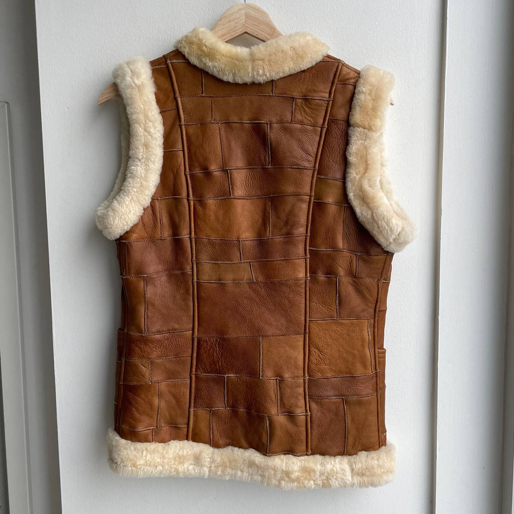 Vintage Brown and Cream Leather Vest - Picture 5 of 16